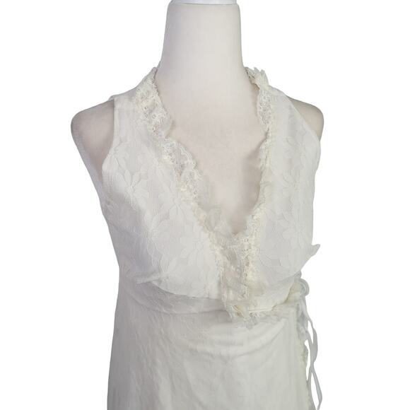 Vintage 70s Figurettes white daisy floral lace wrap front maxi robe XS - Picture 2 of 6